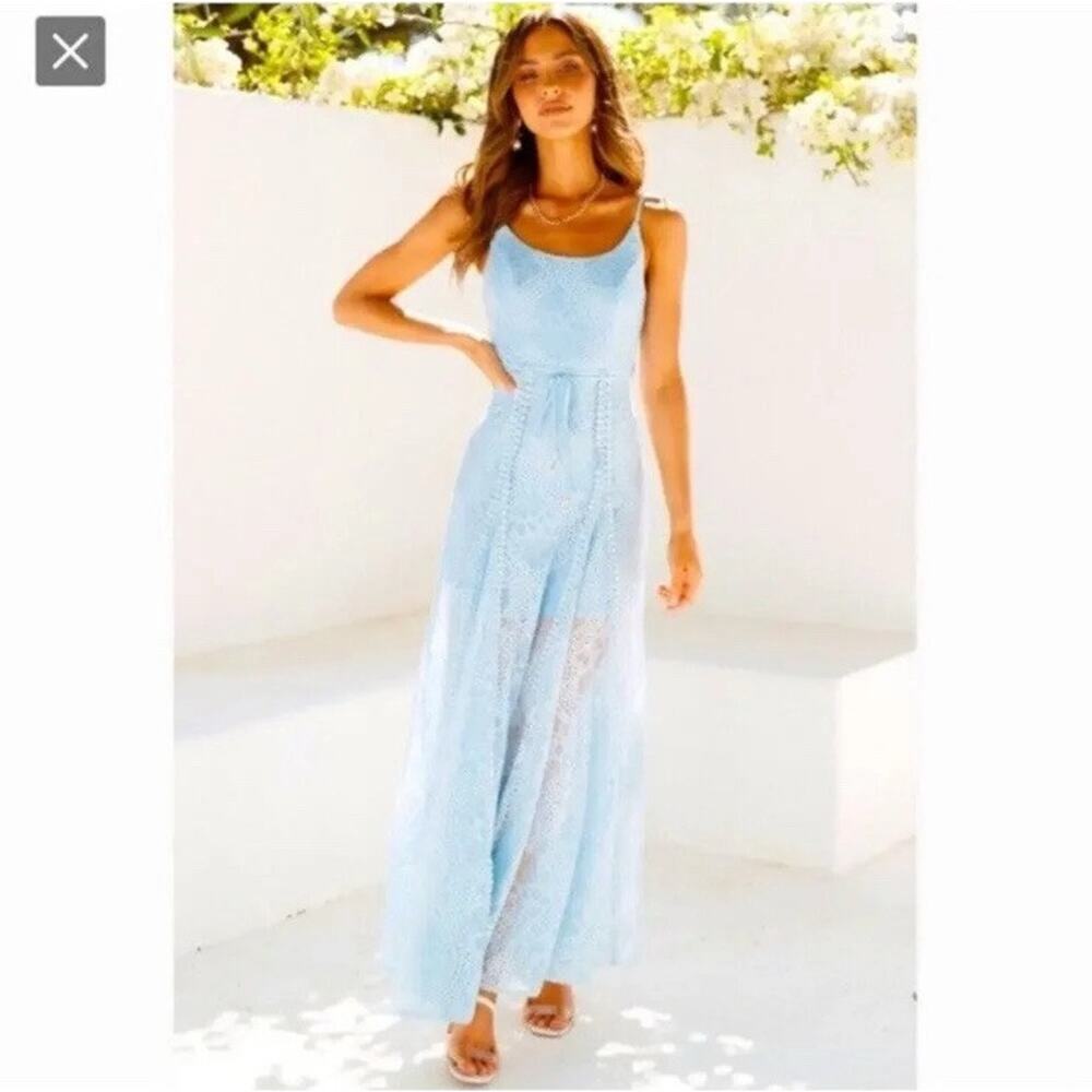 Hello Molly Light Blue Lace Maxi Dress